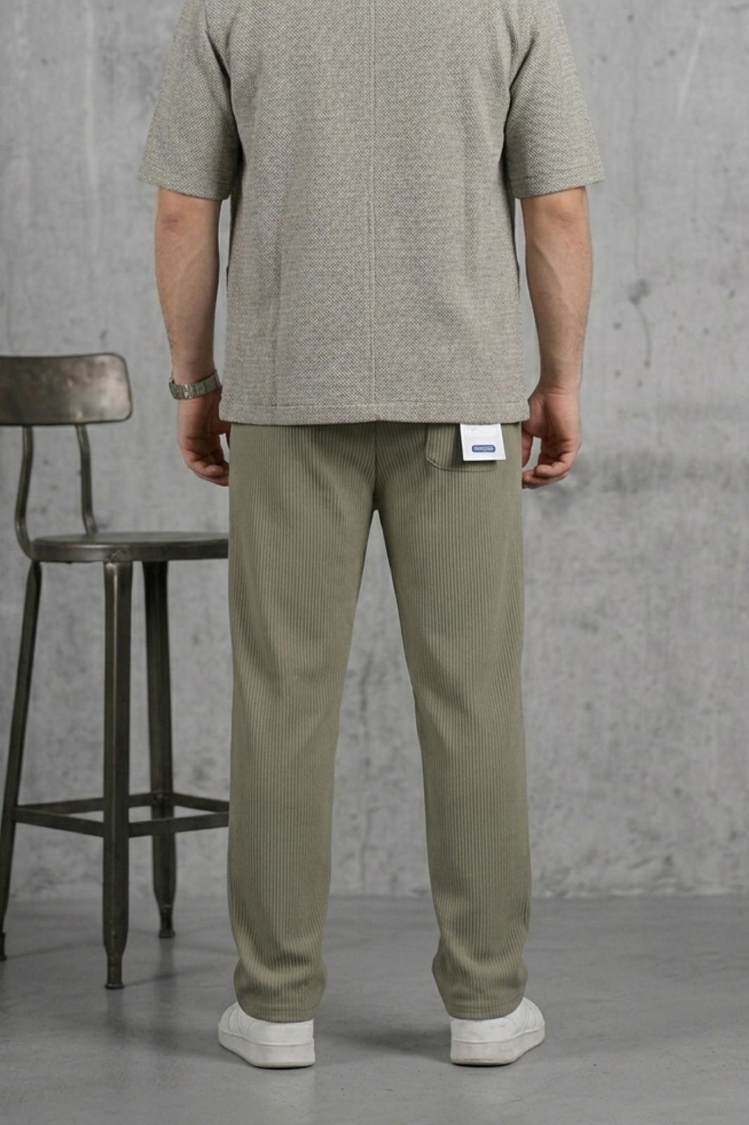 Hel 9030 Beli Lastikli ve Bağcıklı Likralı Esnek Örme Jogger Pantolon