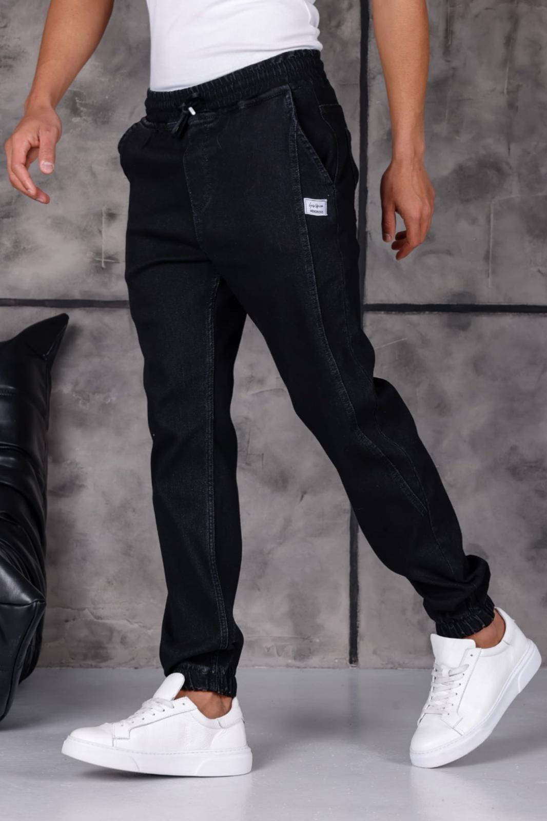 Hend 8186 Slim Fit Likralı Beli ve Paçası Lastikli İpli Jogger Kesim Erkek Jean Pantolon