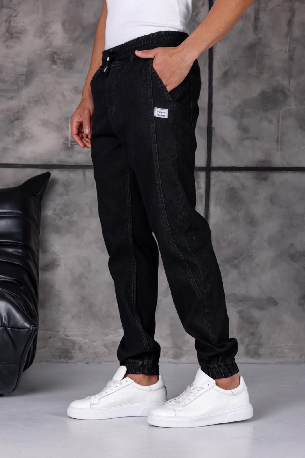 Hend 8186 Slim Fit Likralı Beli ve Paçası Lastikli İpli Jogger Kesim Erkek Jean Pantolon