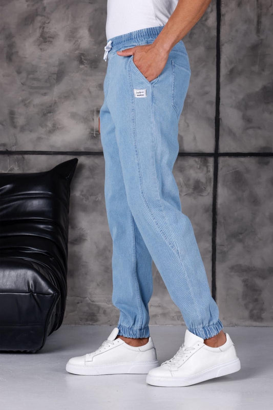 Hend 8186 Slim Fit Likralı Beli ve Paçası Lastikli İpli Jogger Kesim Erkek Jean Pantolon