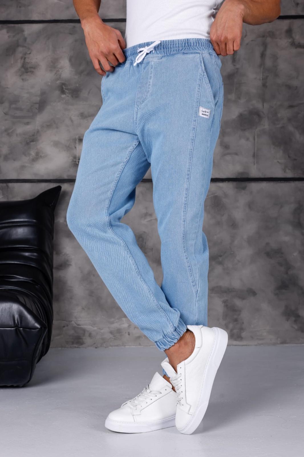 Hend 8186 Slim Fit Likralı Beli ve Paçası Lastikli İpli Jogger Kesim Erkek Jean Pantolon