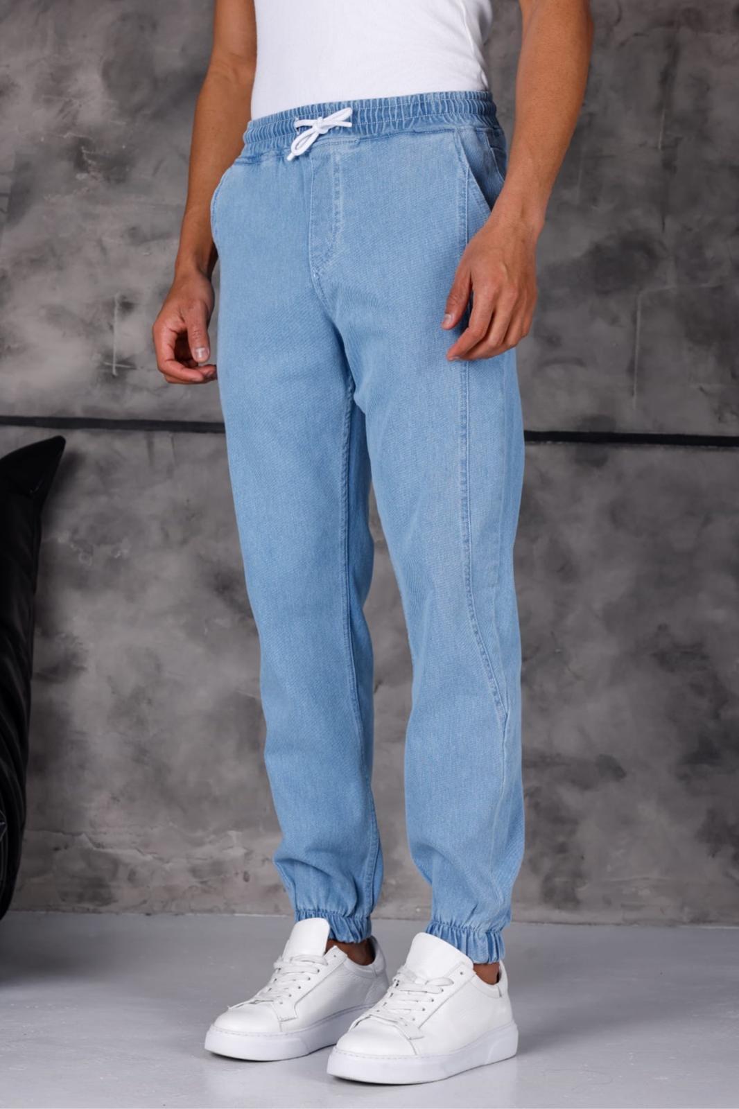 Hend 8186 Slim Fit Likralı Beli ve Paçası Lastikli İpli Jogger Kesim Erkek Jean Pantolon