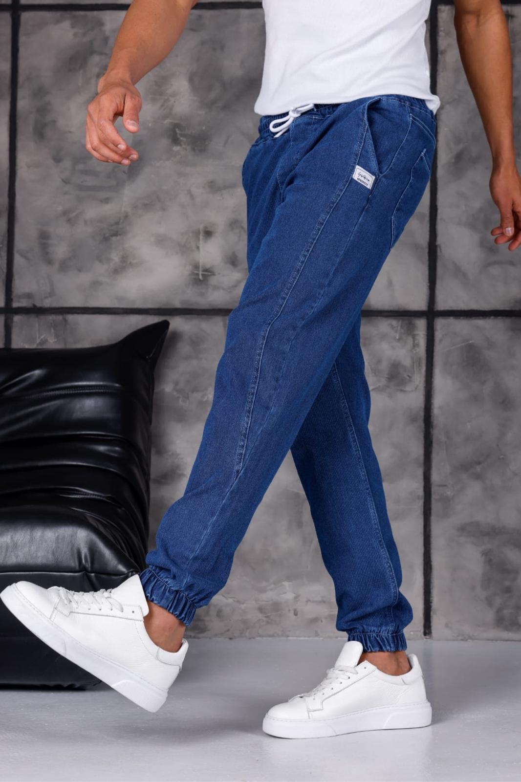 Hend 8186 Slim Fit Likralı Beli ve Paçası Lastikli İpli Jogger Kesim Erkek Jean Pantolon