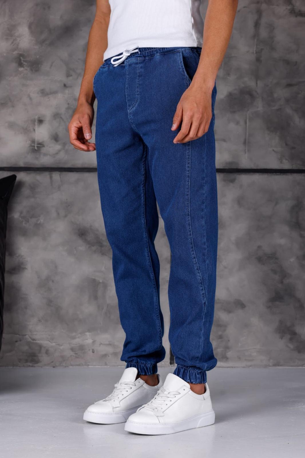 Hend 8186 Slim Fit Likralı Beli ve Paçası Lastikli İpli Jogger Kesim Erkek Jean Pantolon