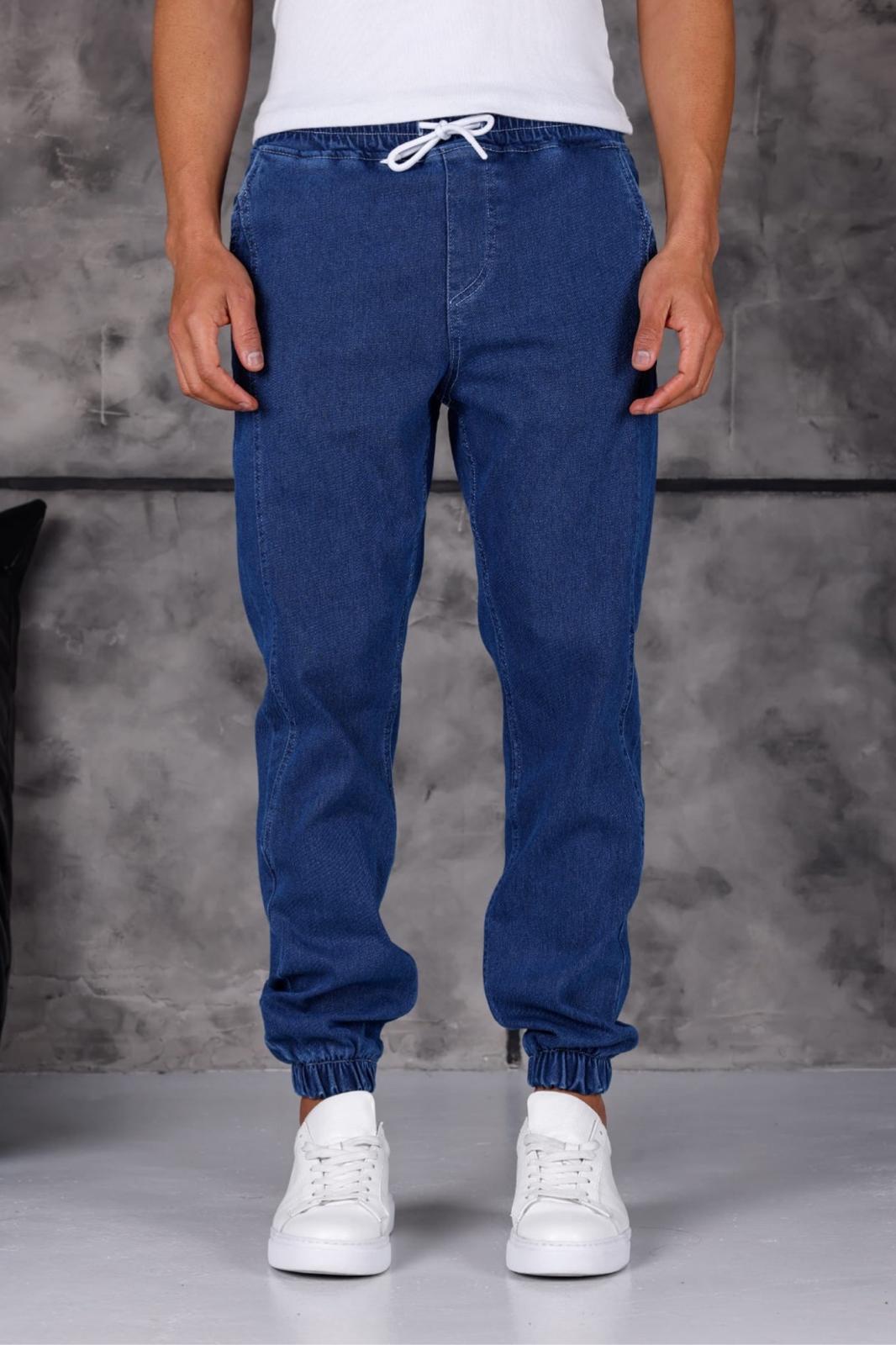 Hend 8186 Slim Fit Likralı Beli ve Paçası Lastikli İpli Jogger Kesim Erkek Jean Pantolon
