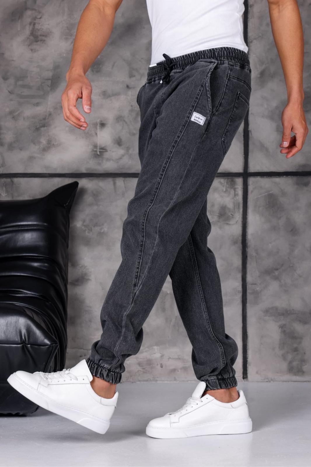 Hend 8186 Slim Fit Likralı Beli ve Paçası Lastikli İpli Jogger Kesim Erkek Jean Pantolon