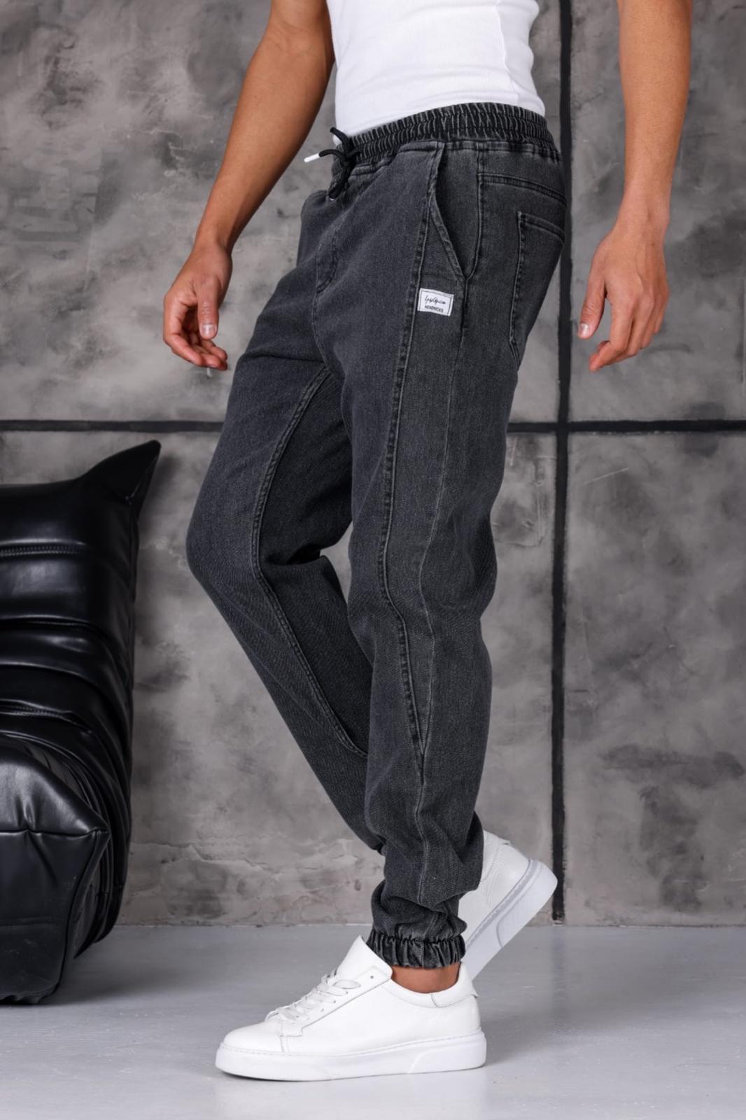 Hend 8186 Slim Fit Likralı Beli ve Paçası Lastikli İpli Jogger Kesim Erkek Jean Pantolon