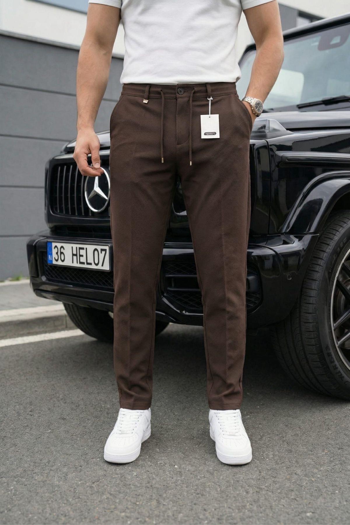 Holl Beli Lastikli ve Bağcıklı Likralı Esnek Örme Jogger Pantolon