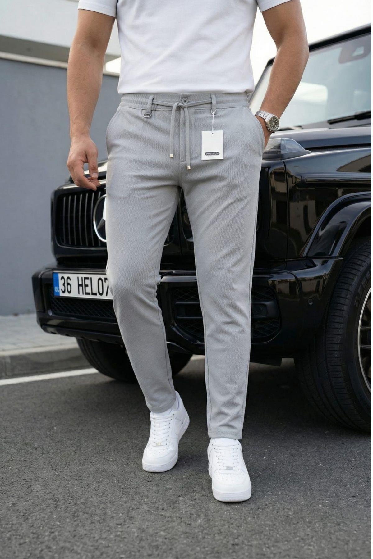 Holl Beli Lastikli ve Bağcıklı Likralı Esnek Örme Jogger Pantolon
