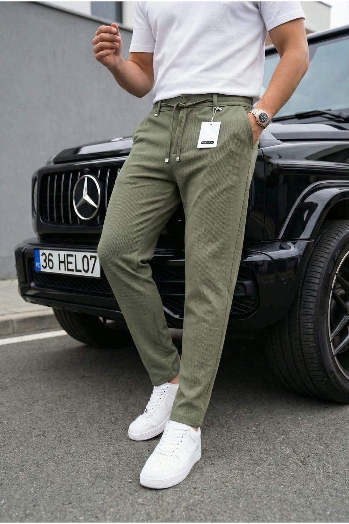 Holl Beli Lastikli ve Bağcıklı Likralı Esnek Örme Jogger Pantolon