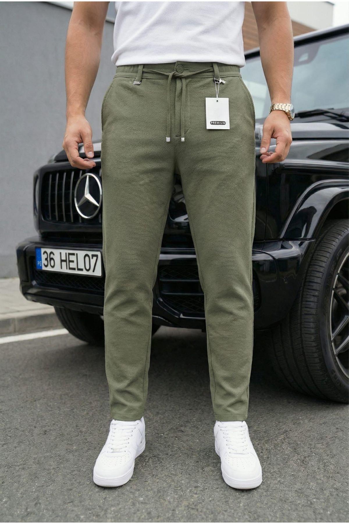 Holl Beli Lastikli ve Bağcıklı Likralı Esnek Örme Jogger Pantolon