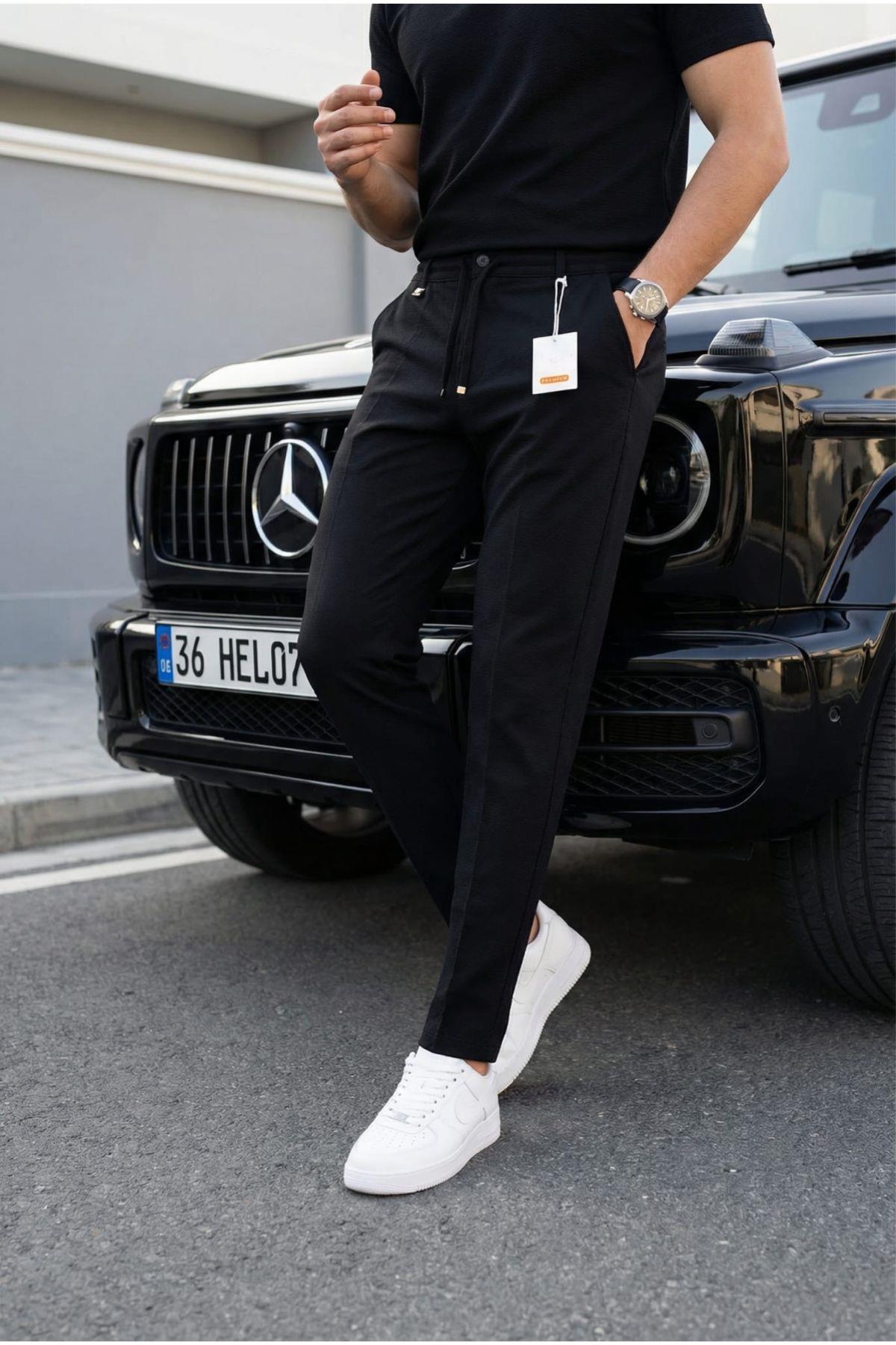 Holl Beli Lastikli ve Bağcıklı Likralı Esnek Örme Jogger Pantolon