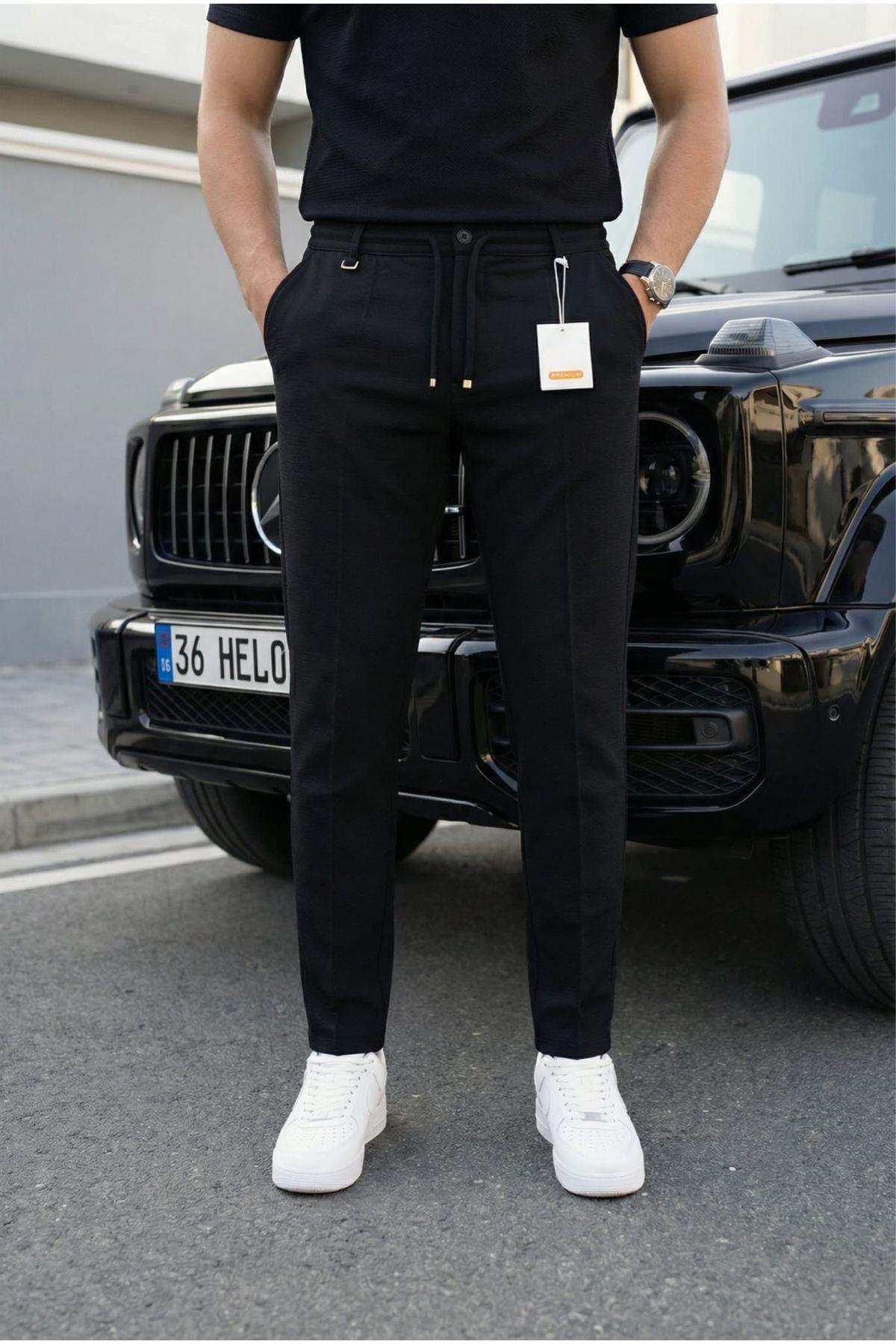 Holl Beli Lastikli ve Bağcıklı Likralı Esnek Örme Jogger Pantolon