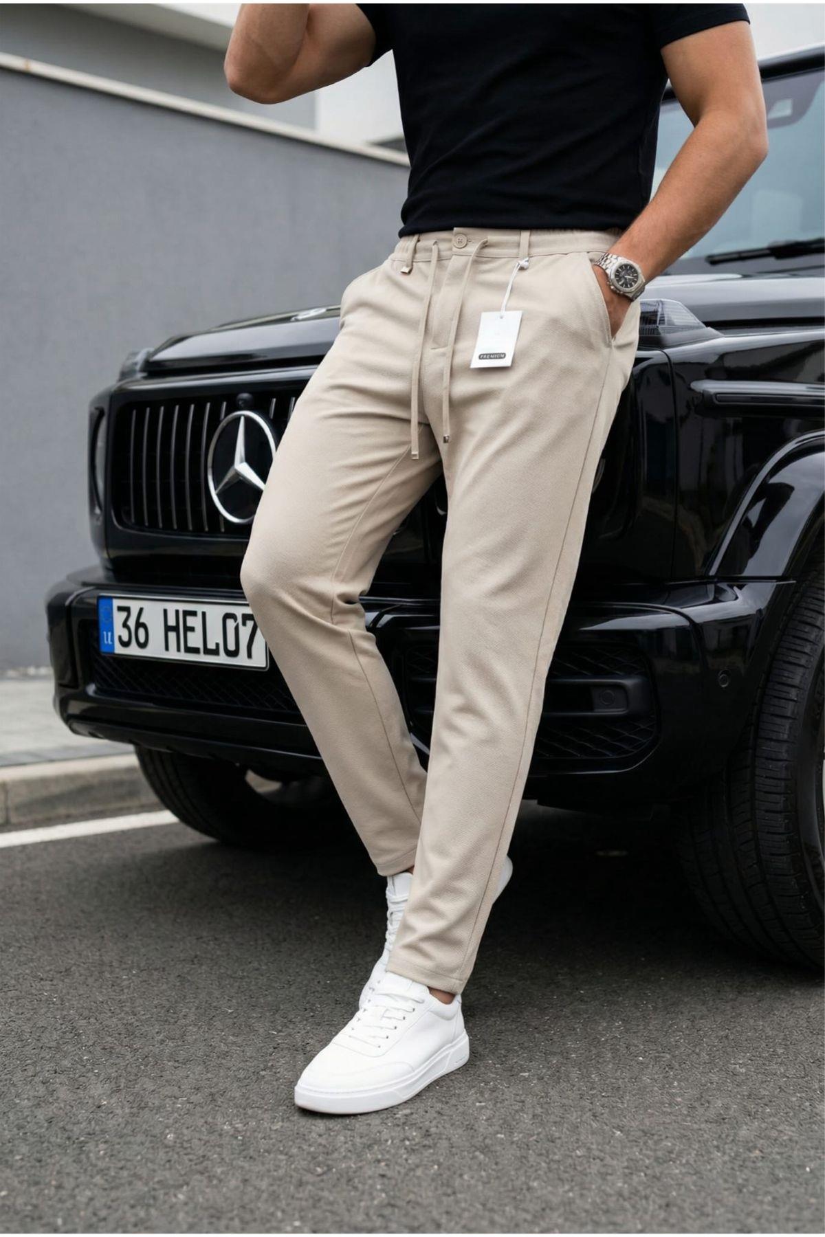Holl Beli Lastikli ve Bağcıklı Likralı Esnek Örme Jogger Pantolon