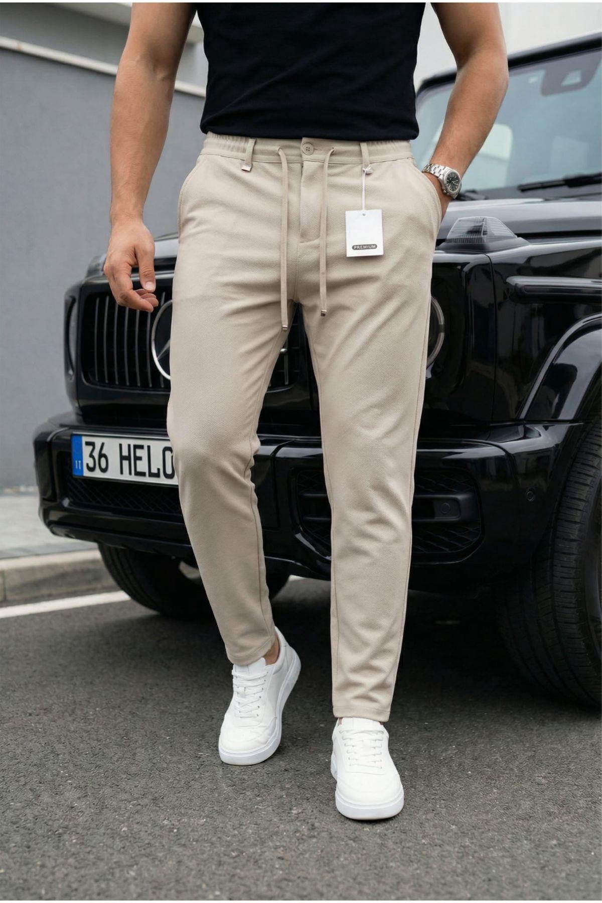 Holl Beli Lastikli ve Bağcıklı Likralı Esnek Örme Jogger Pantolon