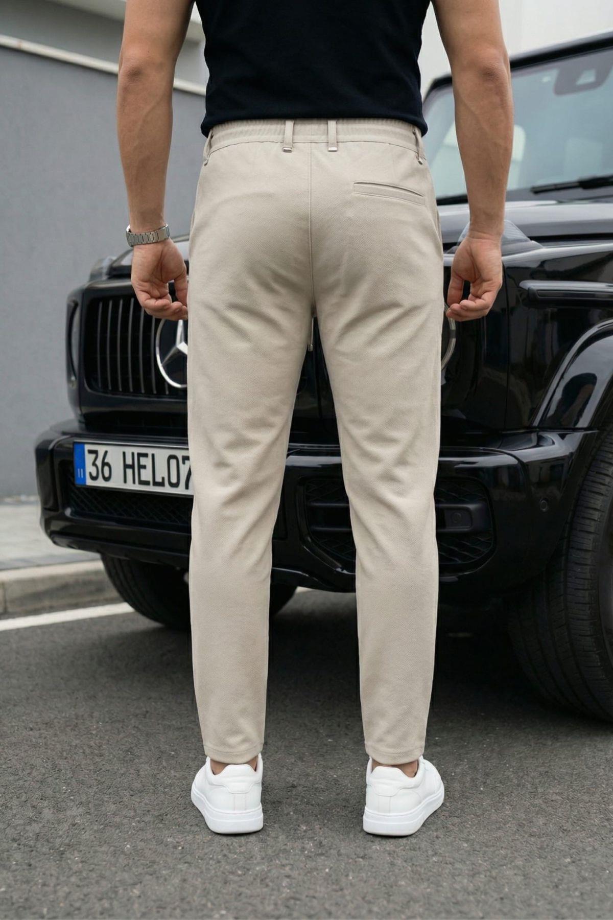 Holl Beli Lastikli ve Bağcıklı Likralı Esnek Örme Jogger Pantolon