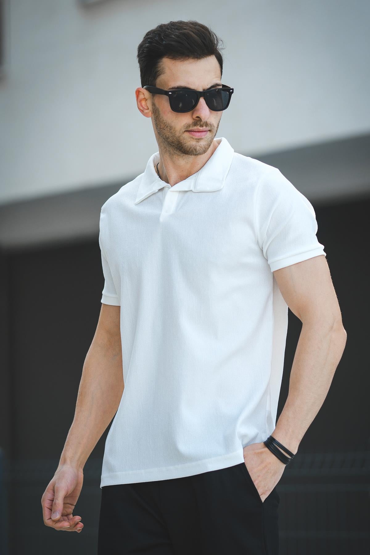 Ht 945061 Slim Fit Likralı Kısa Patlı Apaç Yaka Erkek Tshirt