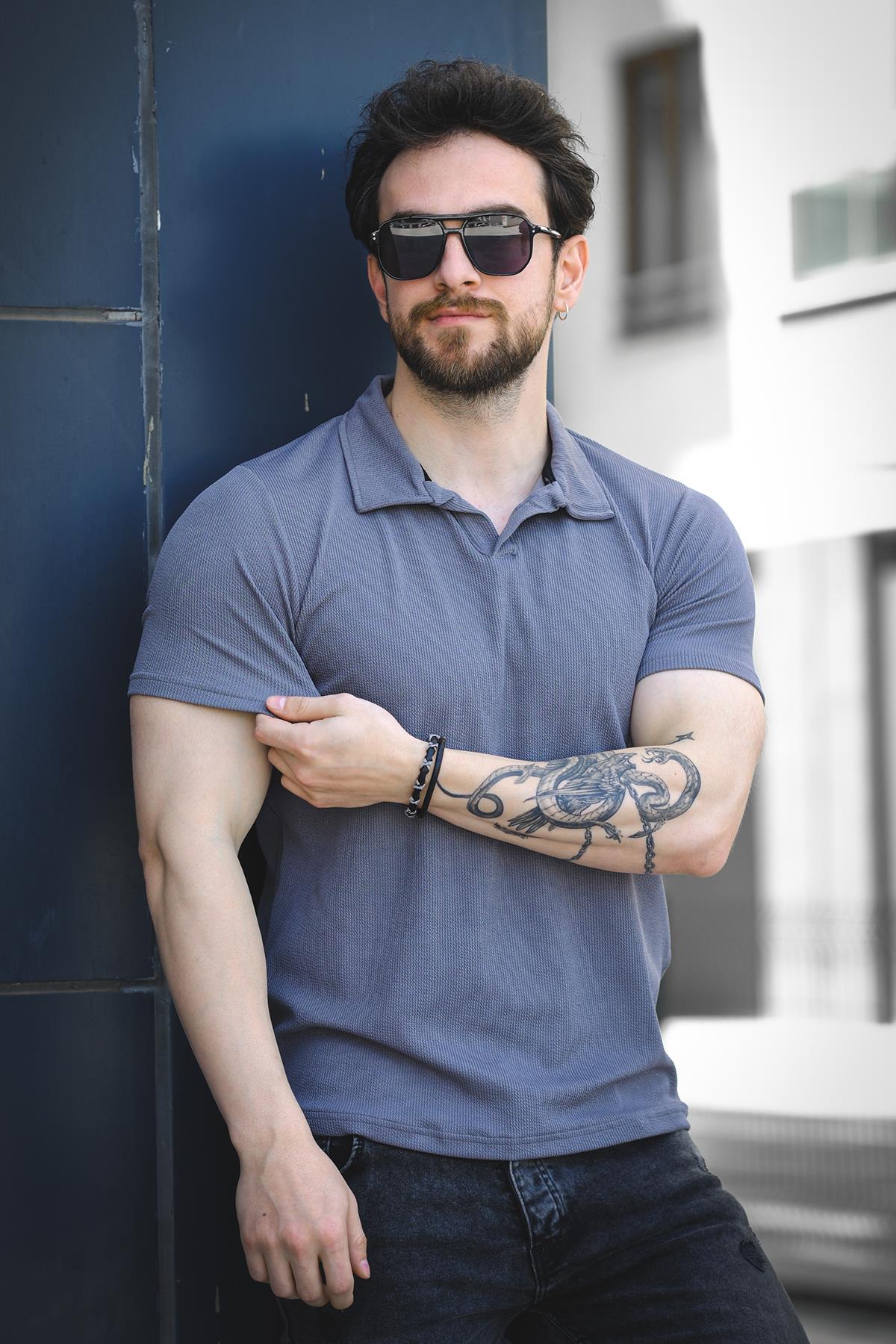 Ht Peha Slim Fit Otoban Kumaş Apaç Yaka Erkek Tshirt