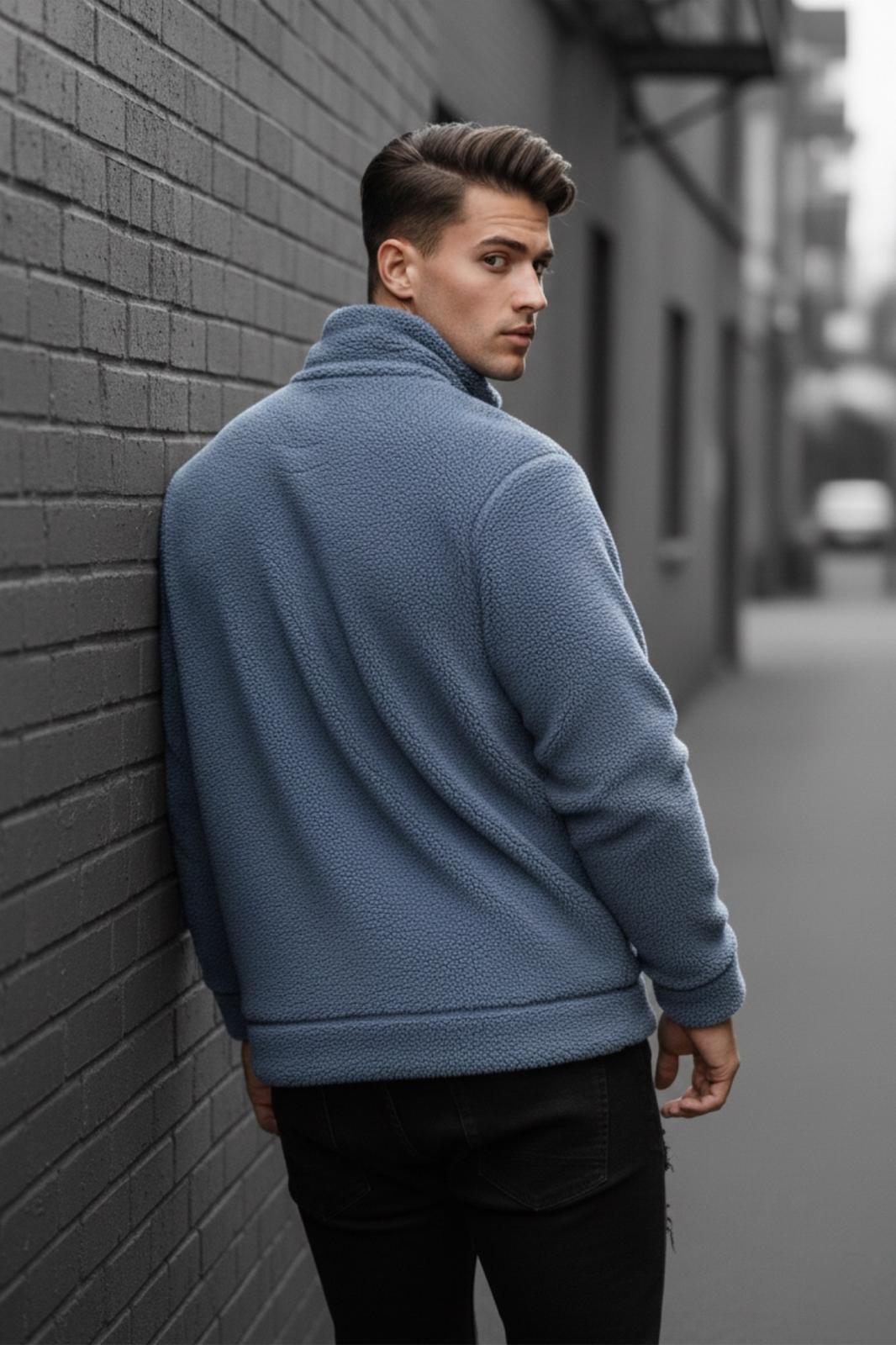 Jaky Slim Fit Peluş Yarım Tam Fermuarlı Dik Yaka Kalın Erkek Sweatshirt Polar