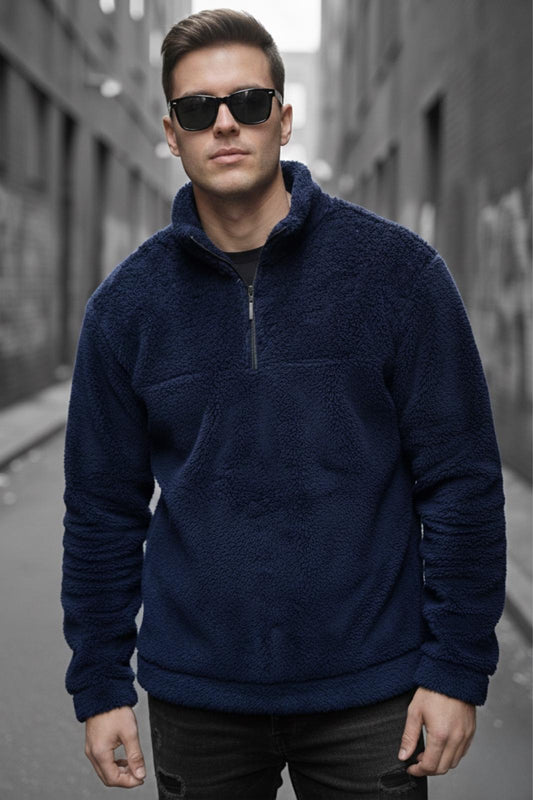 Jaky Slim Fit Peluş Yarım Tam Fermuarlı Dik Yaka Kalın Erkek Sweatshirt Polar