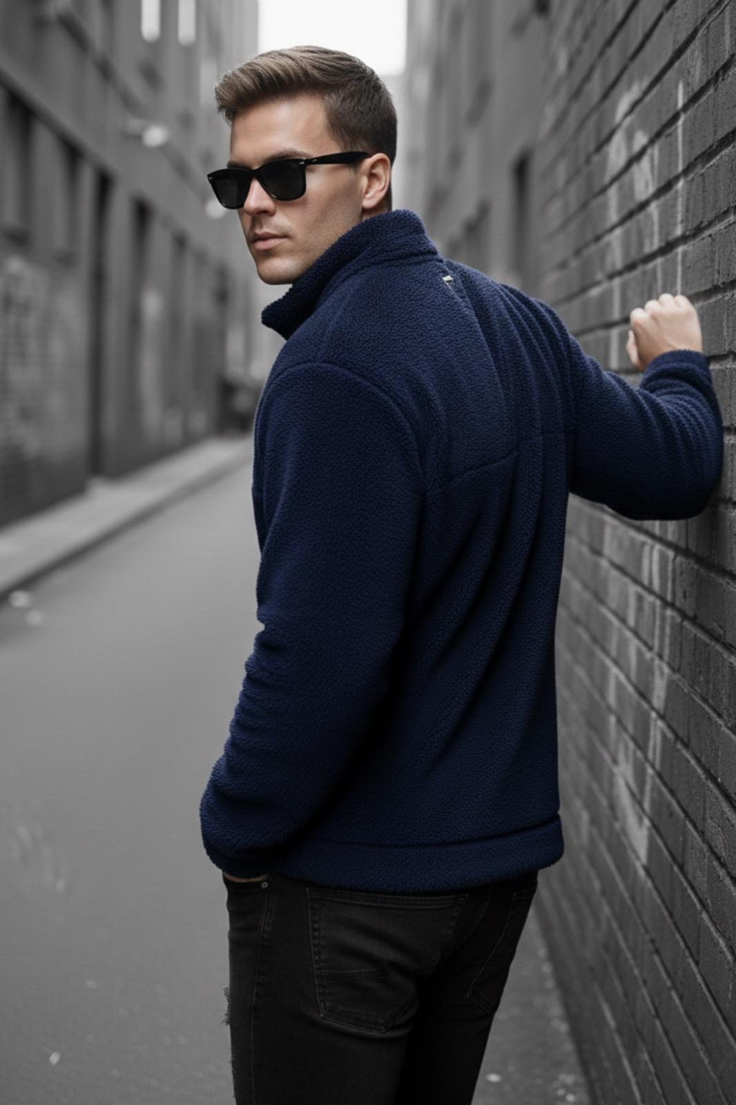 Jaky Slim Fit Peluş Yarım Tam Fermuarlı Dik Yaka Kalın Erkek Sweatshirt Polar