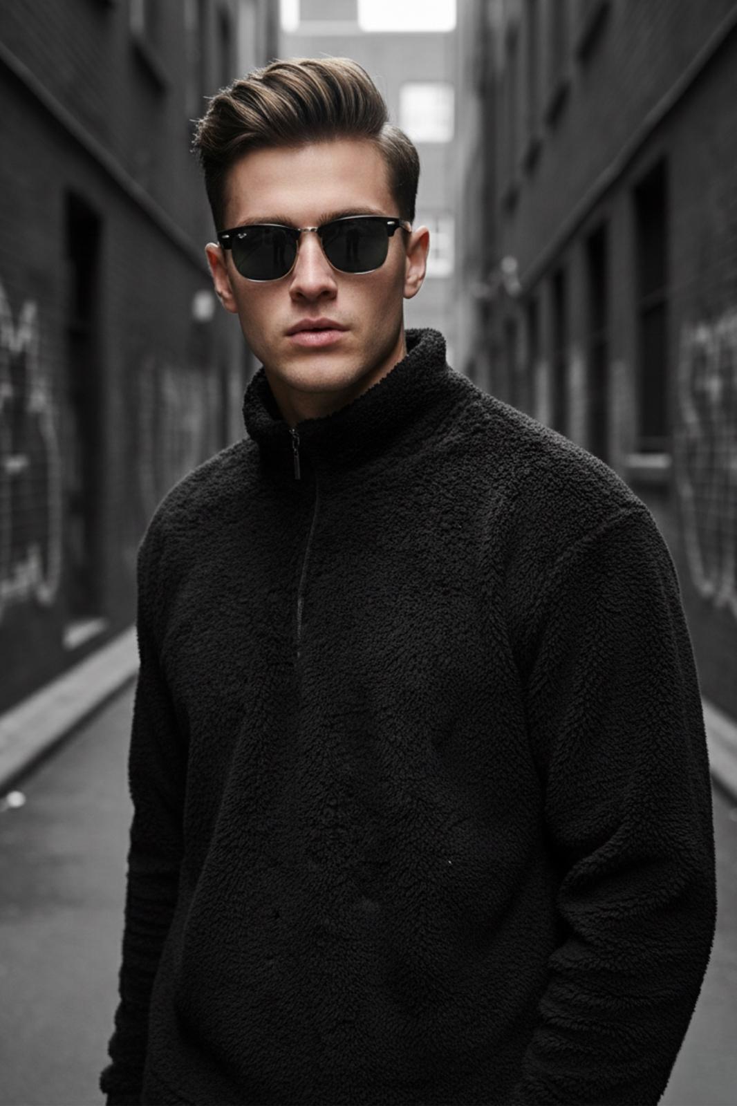 Jaky Slim Fit Peluş Yarım Tam Fermuarlı Dik Yaka Kalın Erkek Sweatshirt Polar