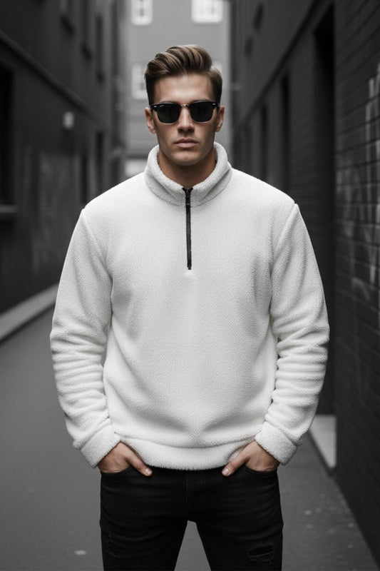 Jaky Slim Fit Peluş Yarım Tam Fermuarlı Dik Yaka Kalın Erkek Sweatshirt Polar