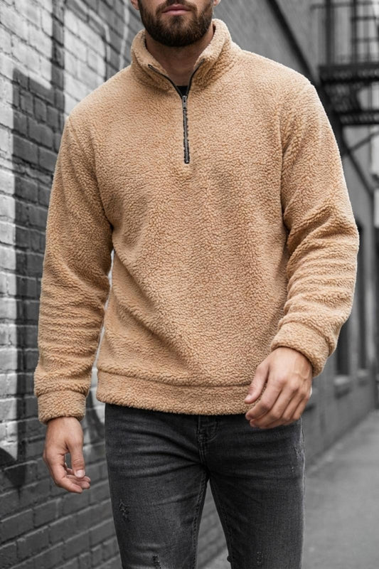 Jaky Slim Fit Peluş Yarım Tam Fermuarlı Dik Yaka Kalın Erkek Sweatshirt Polar