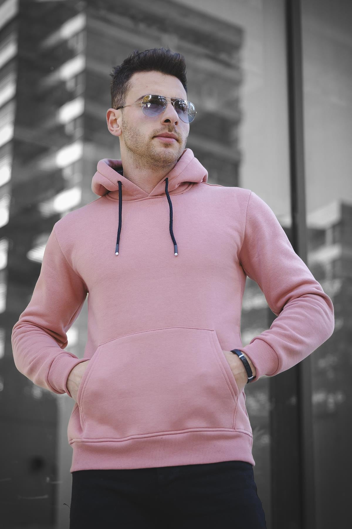 Janvier Üç İplik Şardonlu Fitted Kapüşonlu Basic Erkek Sweatshirt