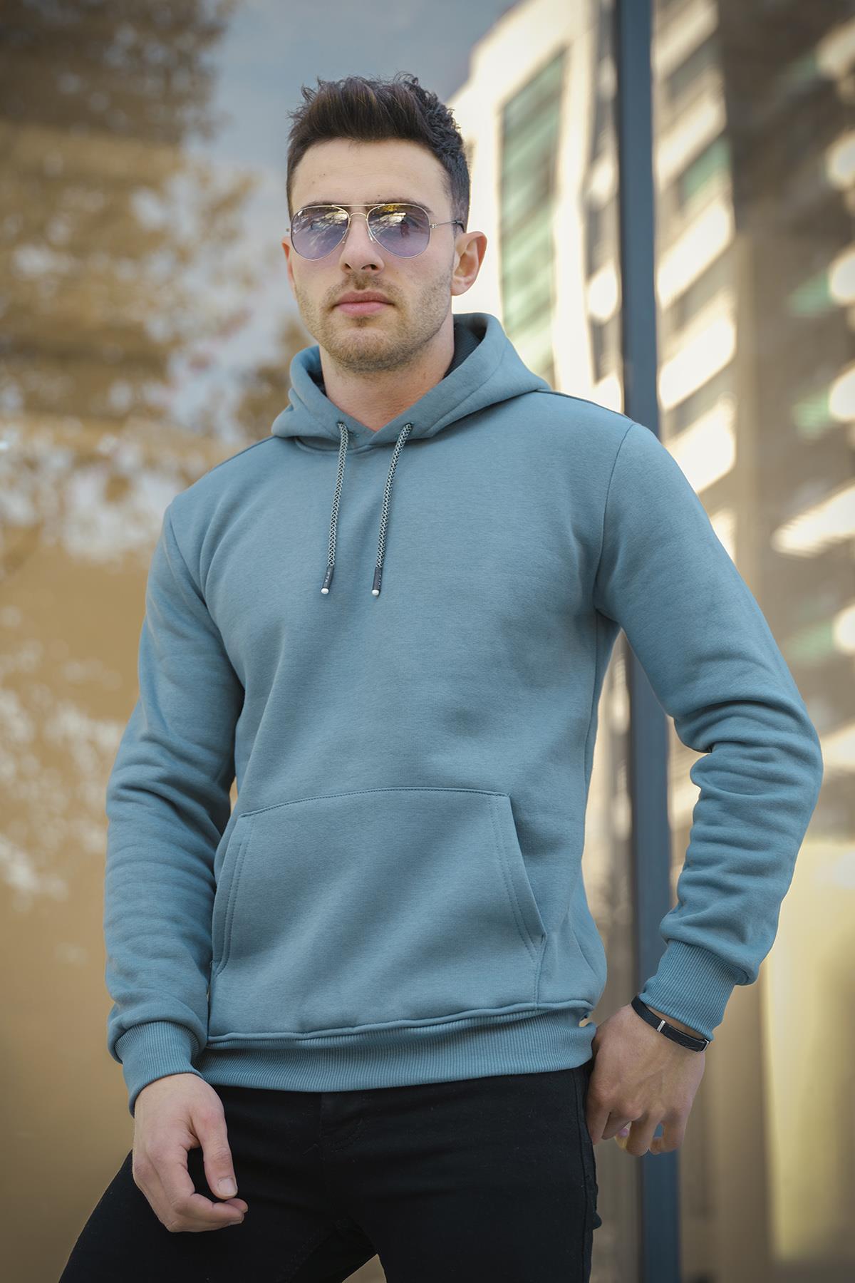 Janvier Üç İplik Şardonlu Fitted Kapüşonlu Basic Erkek Sweatshirt