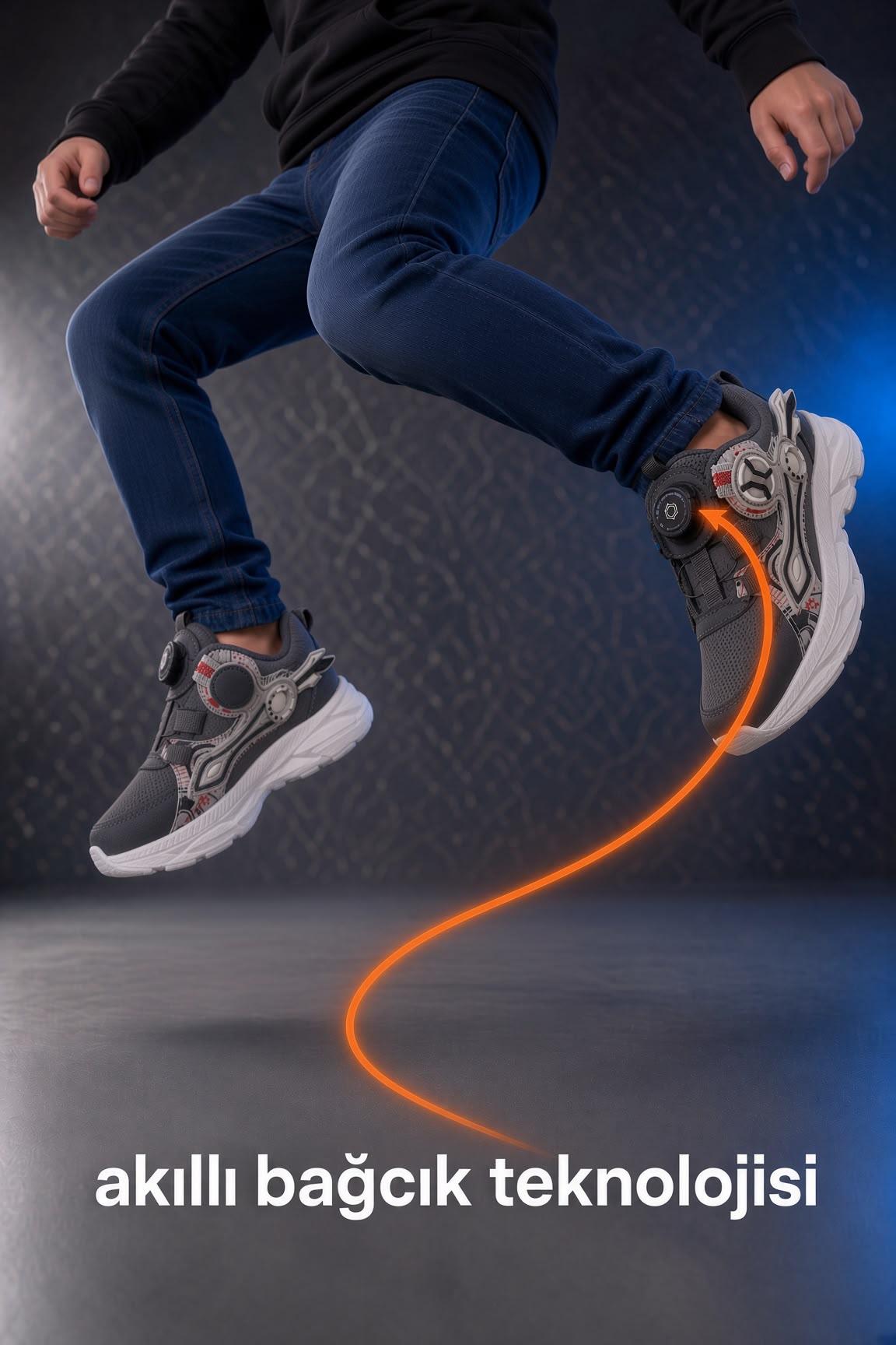 Jetx Pratik Düğmeli (Akıllı Bağcık) Sistemli, Fütüristik Tasarım Çocuk Spor Ayakkabı