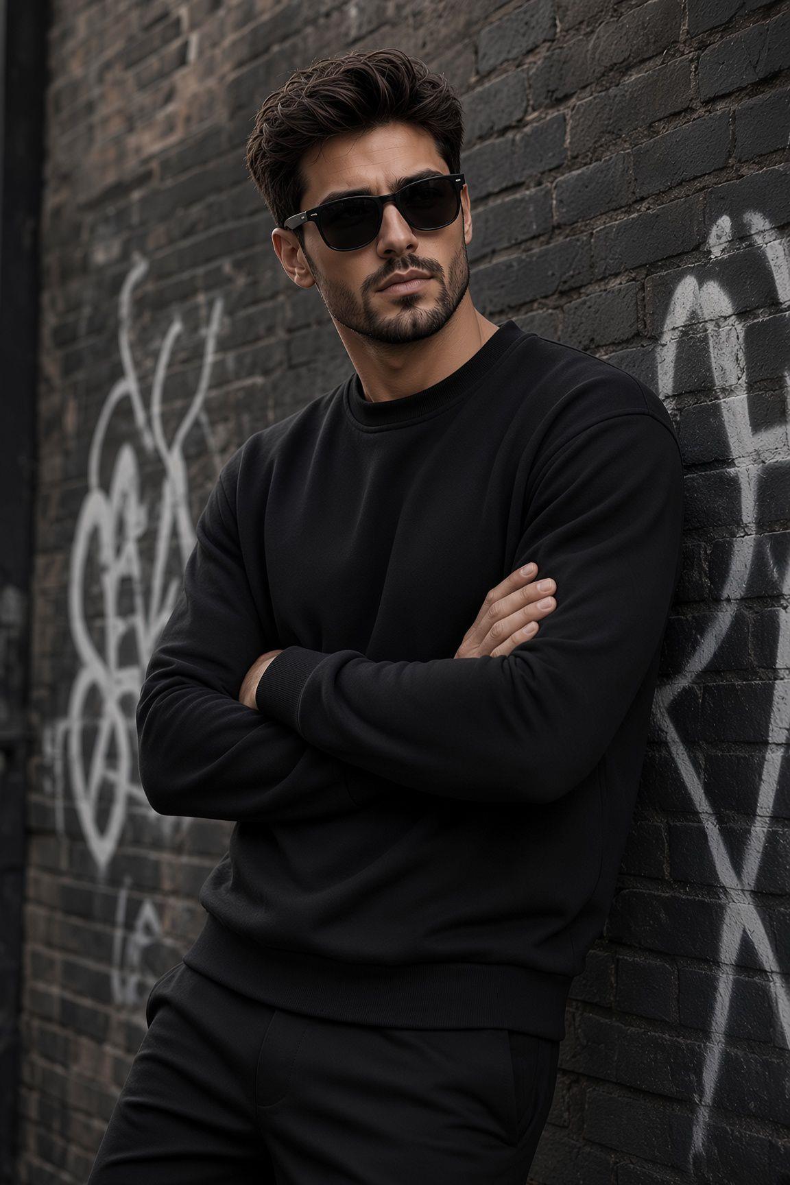 John Erkek İki İpli Şardonlu Düz Renk Günlük Bisiklet Yaka Sweatshirt