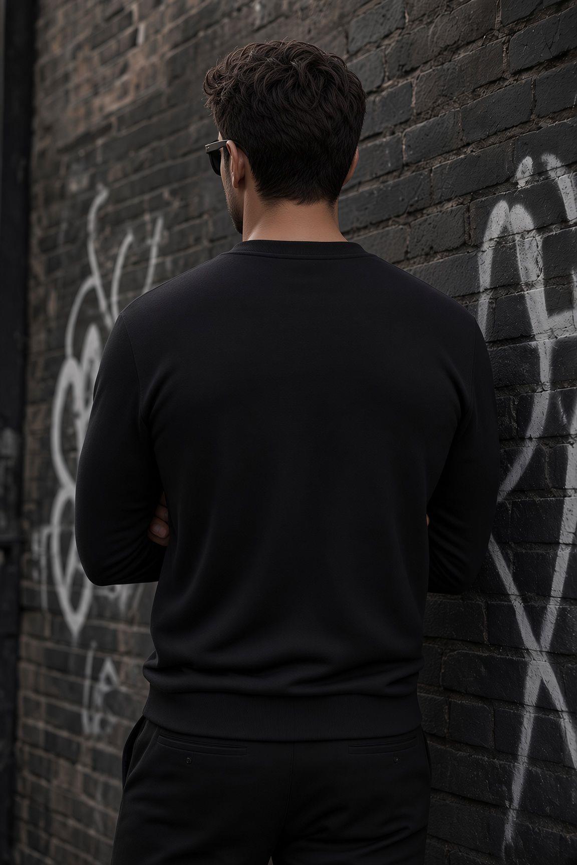 John Erkek İki İpli Şardonlu Düz Renk Günlük Bisiklet Yaka Sweatshirt