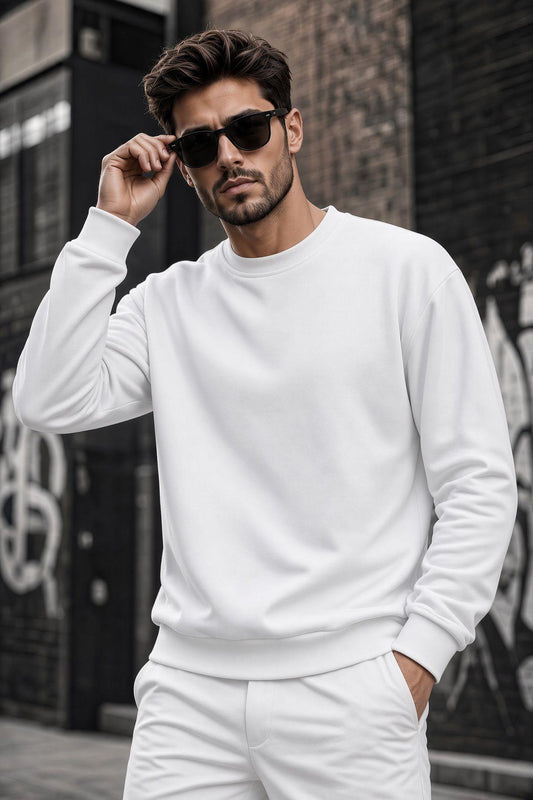 John Erkek İki İpli Şardonlu Düz Renk Günlük Bisiklet Yaka Sweatshirt