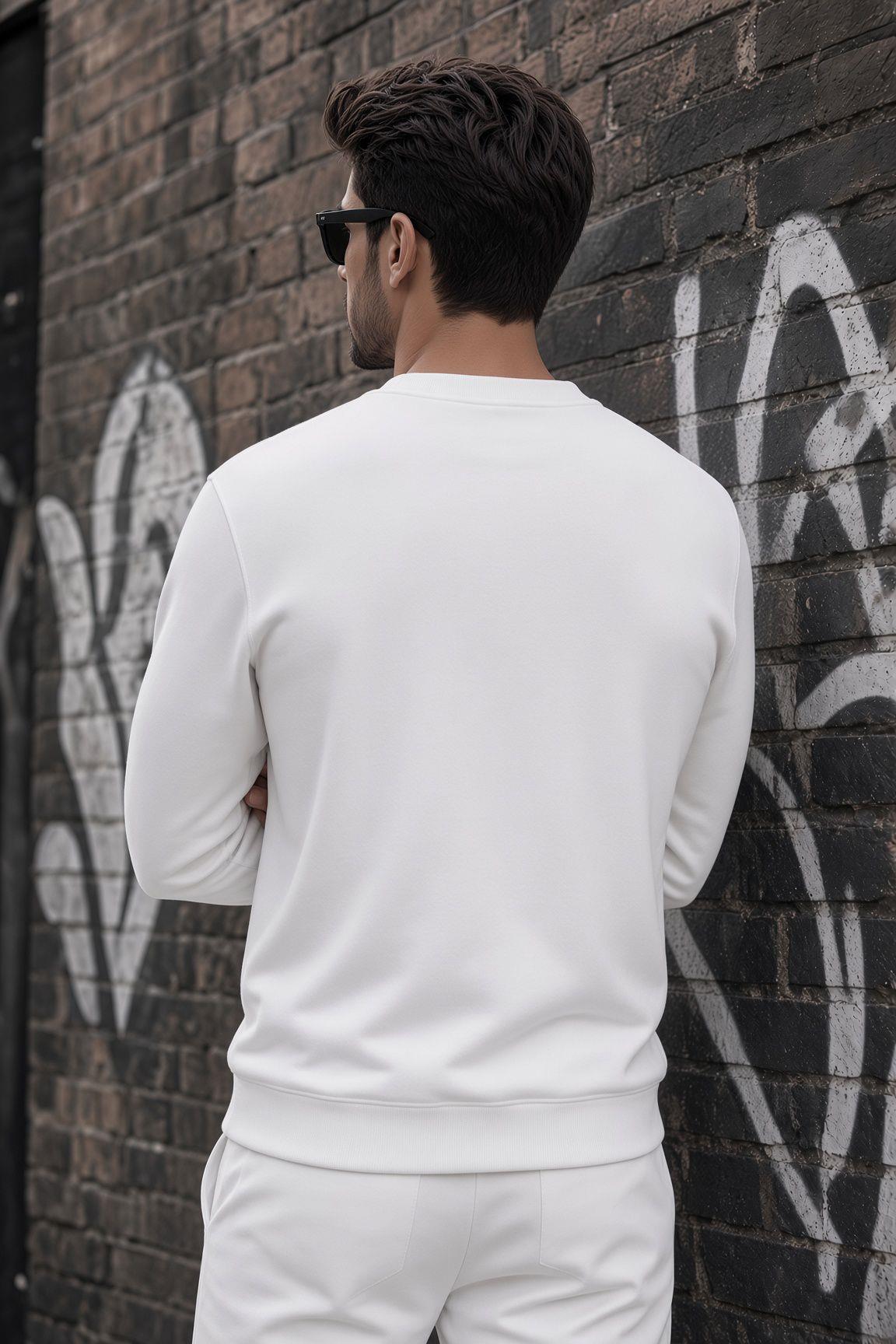 John Erkek İki İpli Şardonlu Düz Renk Günlük Bisiklet Yaka Sweatshirt