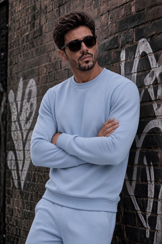 John Erkek İki İpli Şardonlu Düz Renk Günlük Bisiklet Yaka Sweatshirt