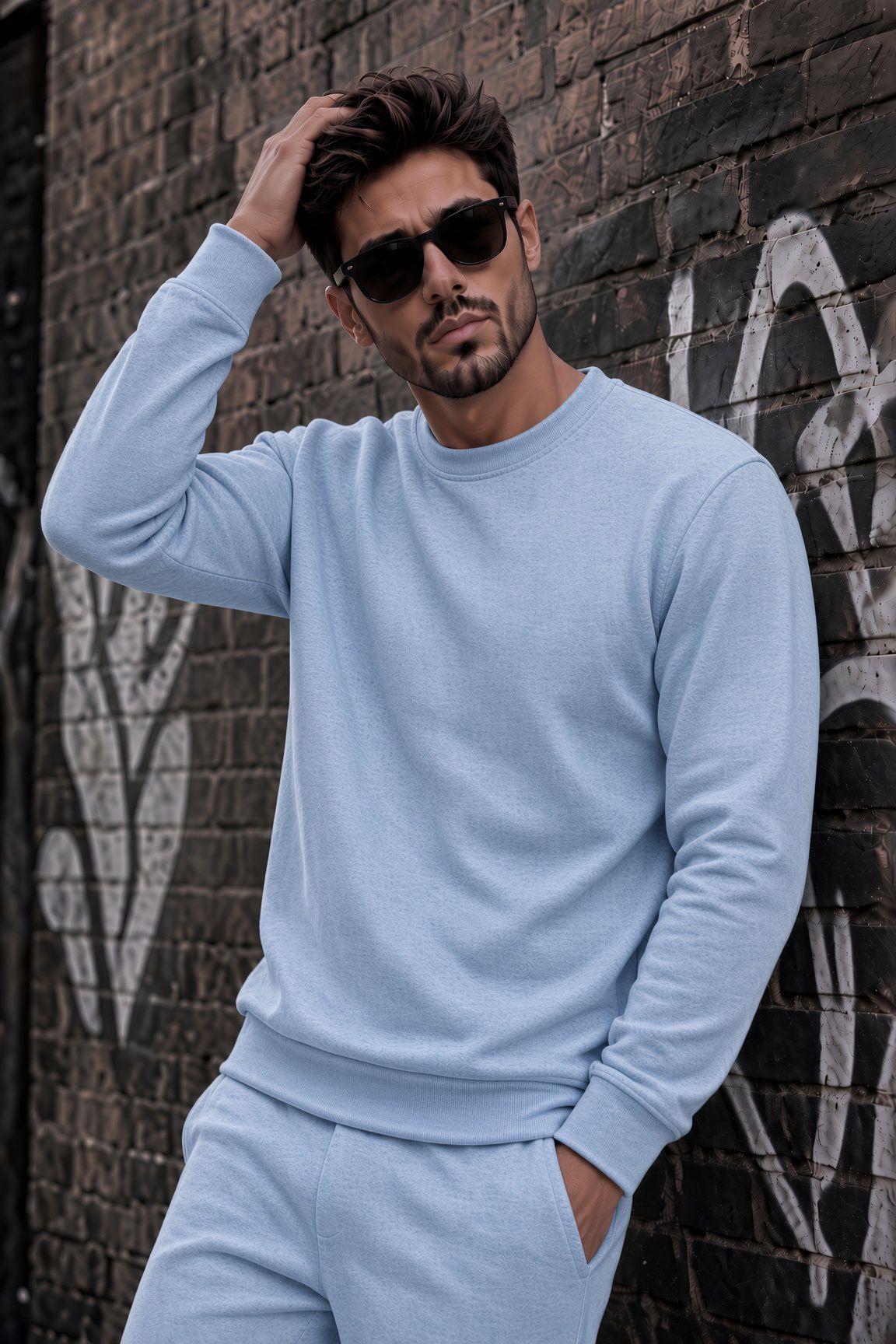 John Erkek İki İpli Şardonlu Düz Renk Günlük Bisiklet Yaka Sweatshirt