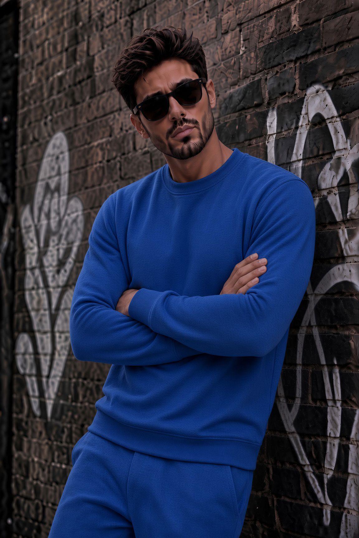 John Erkek İki İpli Şardonlu Düz Renk Günlük Bisiklet Yaka Sweatshirt