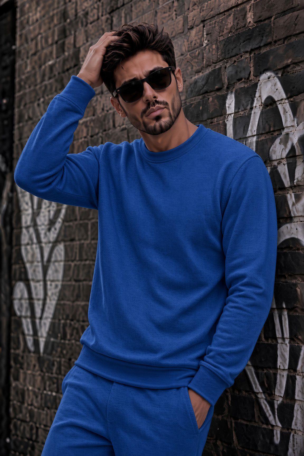 John Erkek İki İpli Şardonlu Düz Renk Günlük Bisiklet Yaka Sweatshirt