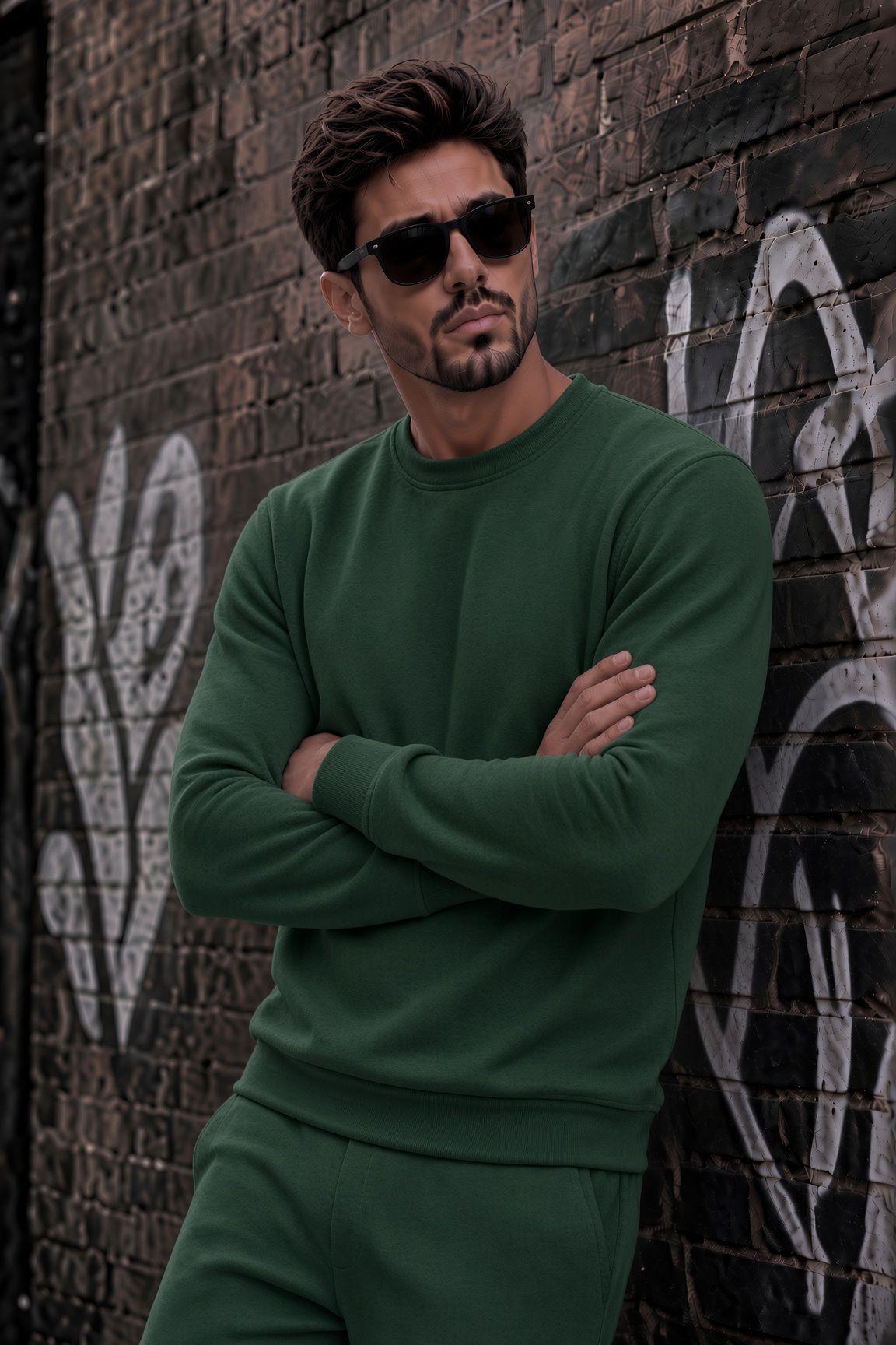 John Erkek İki İpli Şardonlu Düz Renk Günlük Bisiklet Yaka Sweatshirt