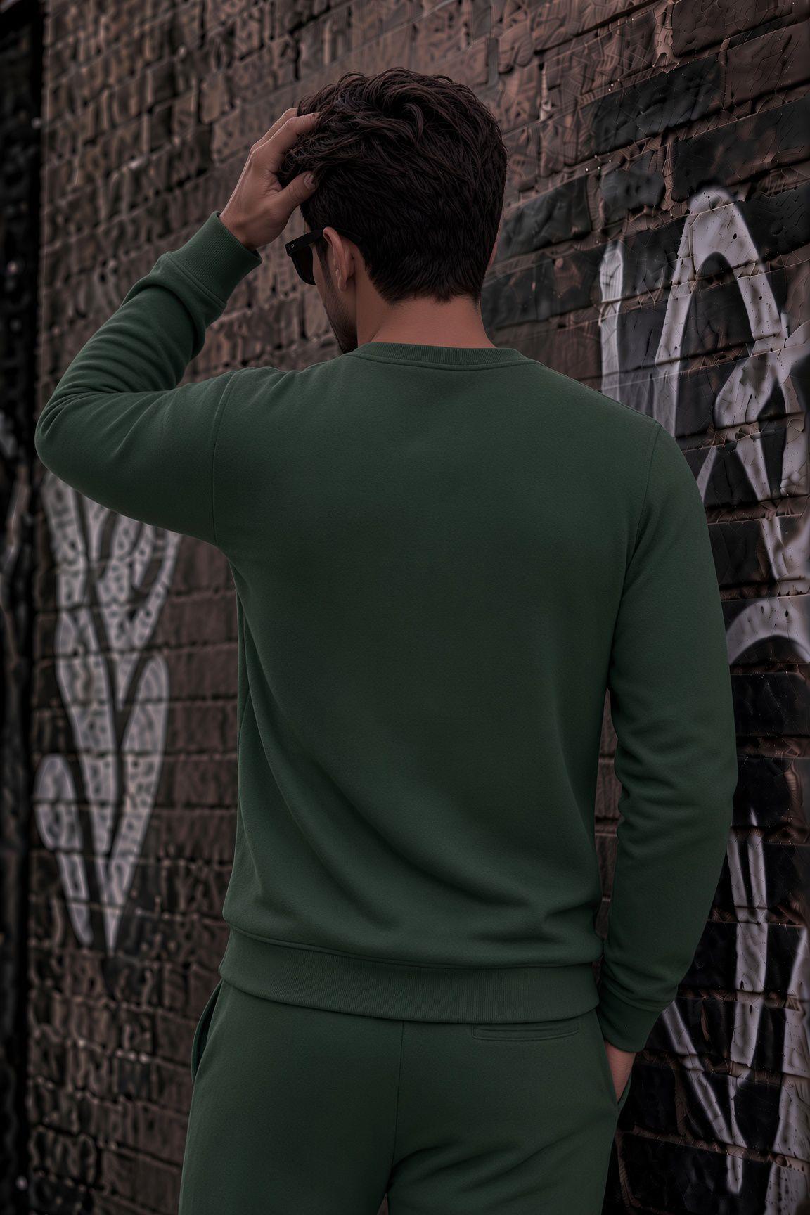John Erkek İki İpli Şardonlu Düz Renk Günlük Bisiklet Yaka Sweatshirt