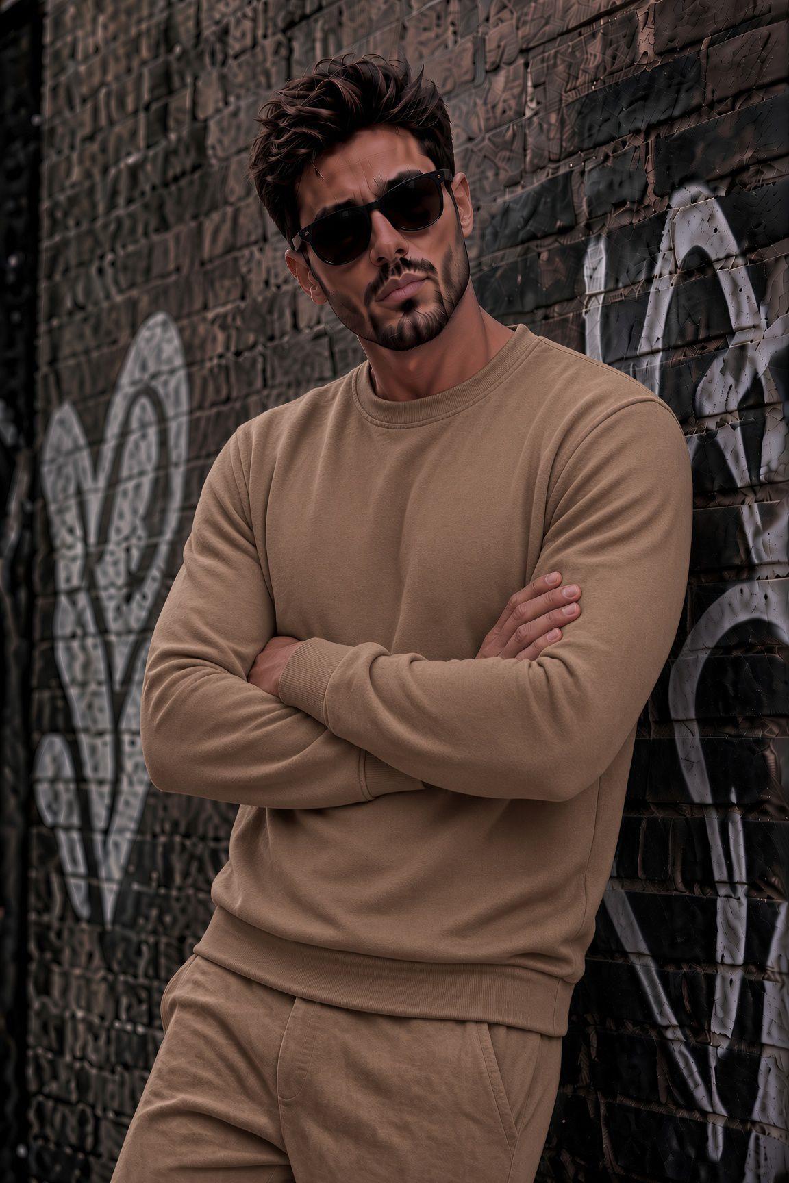 John Erkek İki İpli Şardonlu Düz Renk Günlük Bisiklet Yaka Sweatshirt