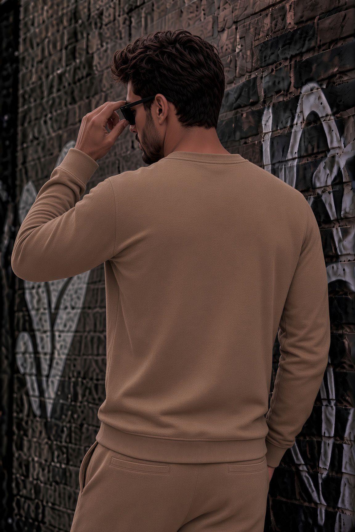 John Erkek İki İpli Şardonlu Düz Renk Günlük Bisiklet Yaka Sweatshirt