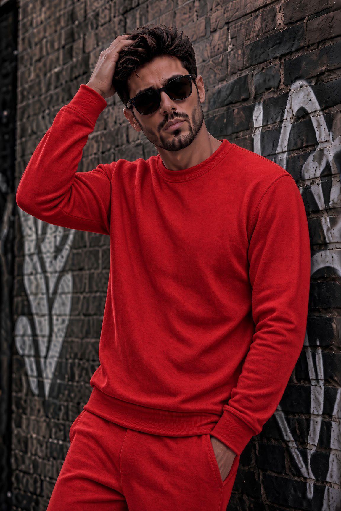 John Erkek İki İpli Şardonlu Düz Renk Günlük Bisiklet Yaka Sweatshirt