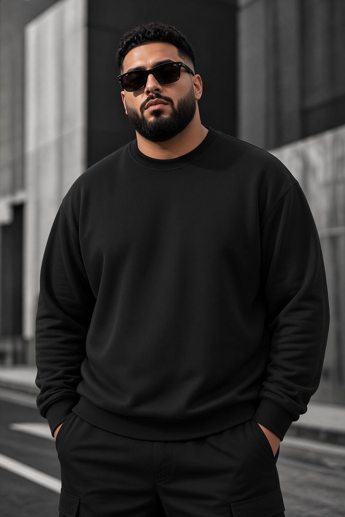 John Erkek İki İpli Şardonlu Düz Renk Günlük Battal Büyük Beden Bisiklet Yaka Sweatshirt
