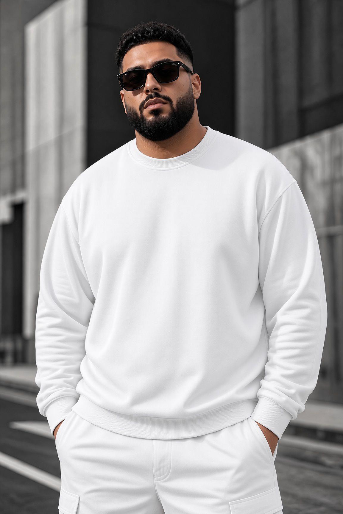 John Erkek İki İpli Şardonlu Düz Renk Günlük Battal Büyük Beden Bisiklet Yaka Sweatshirt