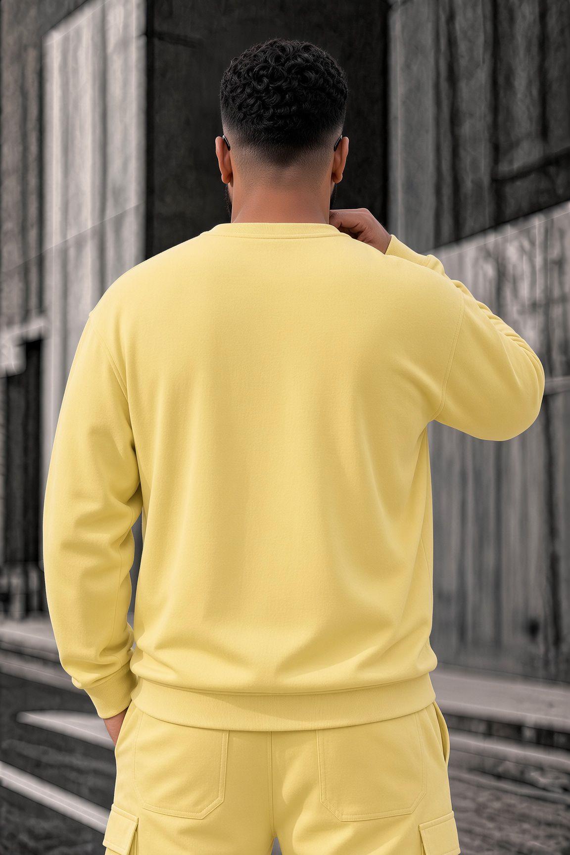 John Erkek İki İpli Şardonlu Düz Renk Günlük Battal Büyük Beden Bisiklet Yaka Sweatshirt