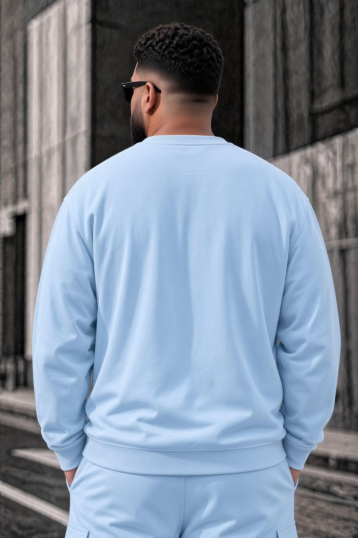 John Erkek İki İpli Şardonlu Düz Renk Günlük Battal Büyük Beden Bisiklet Yaka Sweatshirt