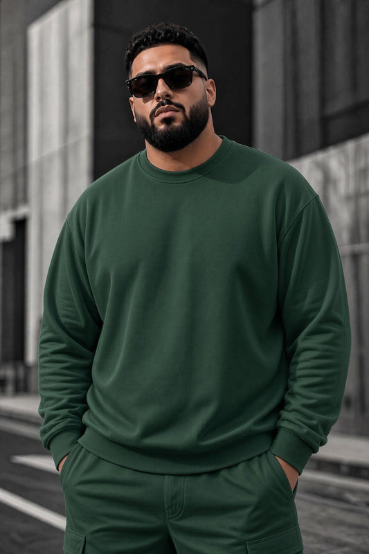 John Erkek İki İpli Şardonlu Düz Renk Günlük Battal Büyük Beden Bisiklet Yaka Sweatshirt