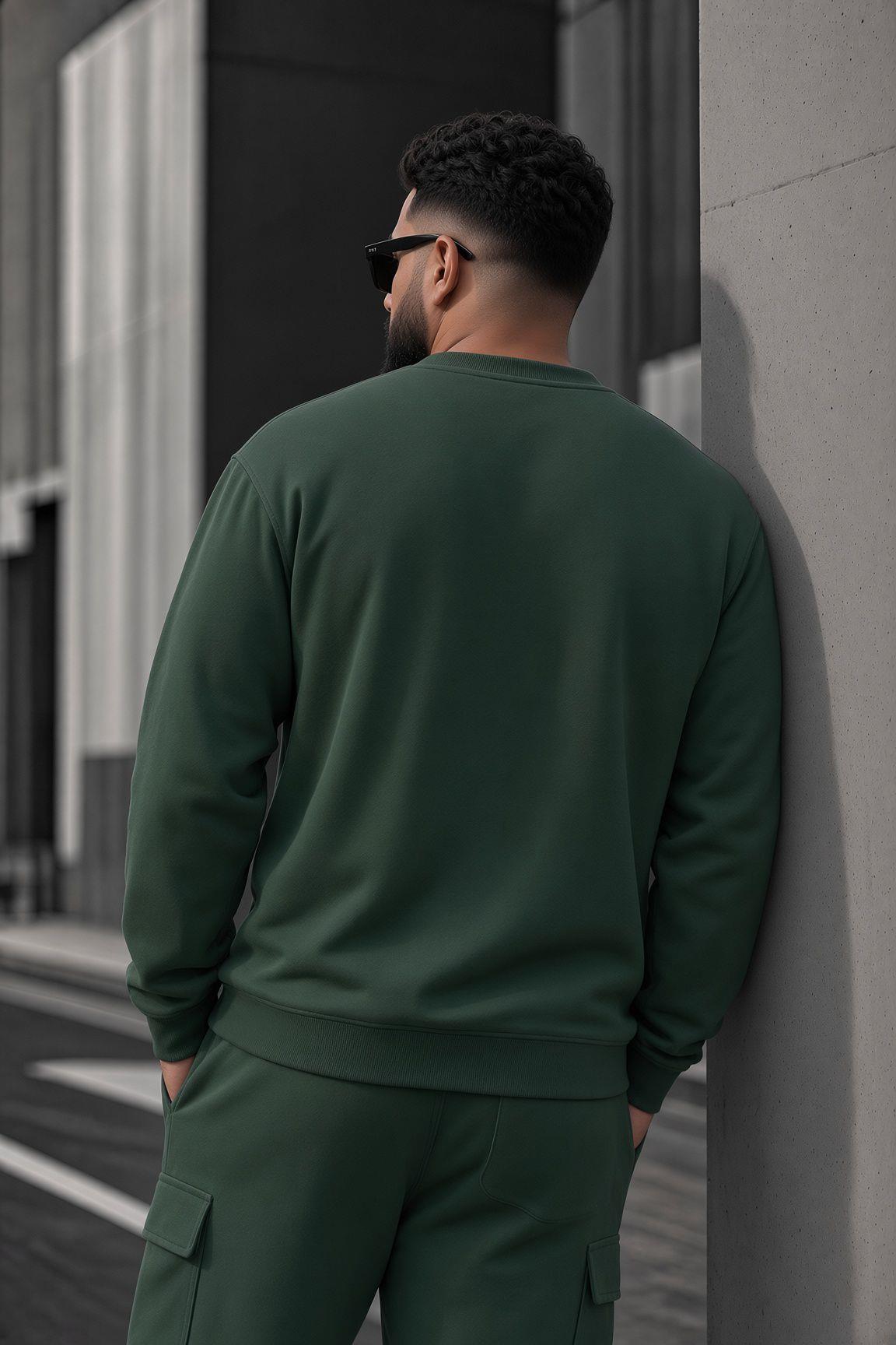 John Erkek İki İpli Şardonlu Düz Renk Günlük Battal Büyük Beden Bisiklet Yaka Sweatshirt